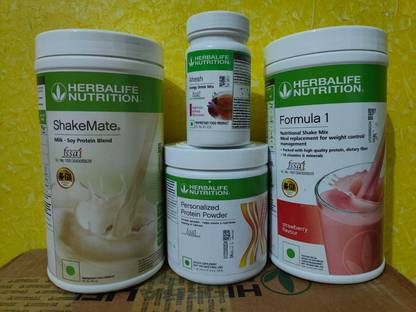 HERBALIFE FORMULA 1 STRAWBERRY SHAKE AFRESH KASHMIRI KHAWA PARTEIN POWDER200GM & SHAKEMATE Nutrition Bars