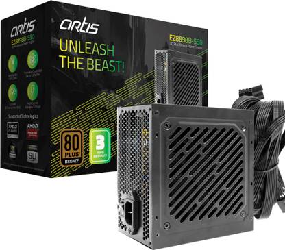 artis EZ8898B-550 80 Plus Bronze Power Supply 550 Watts Computer PSU with 4 SATA Cables