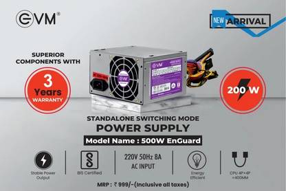EVM SMPS 500W ENGUARD 500 Watts Computer PSU with 2 SATA Cables