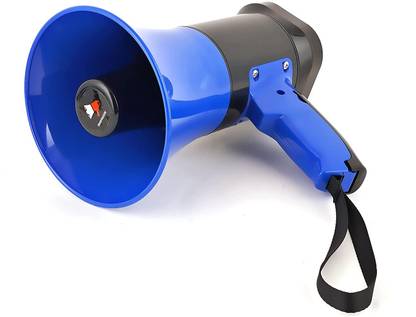 FXI Megaphone Speaker, USB Memory Card Input For Announcing Talk Record Play, Siren Handheld Loudspeaker Bluetooth Megaphone (Black-Blue) Indoor, Outdoor PA System