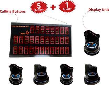 Pushpam Wireless Calling bell For Offices, Restaurants,(ACS-30), Pack of 5 buttons and 1 big display board with button stands, Wireless Calling Bell For Hotels Indoor PA System