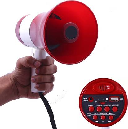 TFG Handheld Bluetooth Megaphone Talk/Record/Play/Music/Siren/USB/TFT Card Slot Announcing | Rechargeable Battery Included (Red and White) Outdoor, Indoor PA System