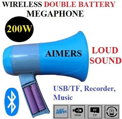 AIMERS Battery Double Megaphone (Blue-Grey) Indoor, Outdoor PA System(200 W) Wireless Megaphone Speaker, USB Memory Card Input, Double Battery System Indoor, Outdoor PA System