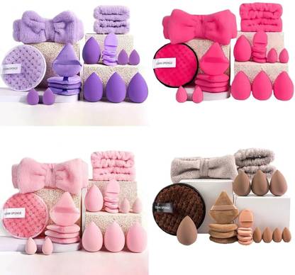 Cappuvini Soft Makeup Puff Set with Headband & Clean Pad | 20 Pcs Beauty Blender Kit
