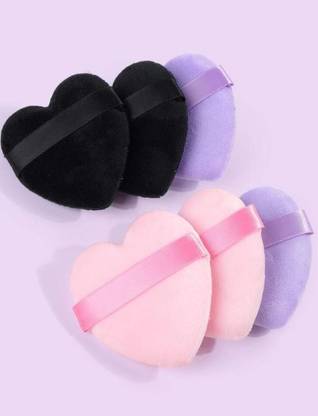 SUNAINA Makeup Pure Cotton Heart shape Powder Puff Foundation Round Sponge- (Pack of 6)