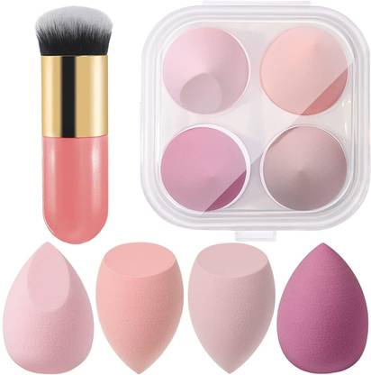 Beautiflame 4Pcs Round Makeup Sponge Set Blender With Mini Foundation Makeup Brush