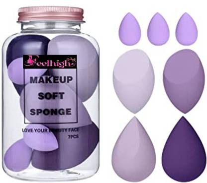 feelhigh Blender Sponge 7 Pcs in A jar Storage ,Makeup Cosmetic Puff Sponge -Multicolour