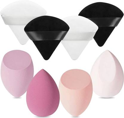 Cosluxe 4Pcs Makeup Sponge Blender with Egg Case with 4Pcs Powder Puff Triangle 8PCS SET