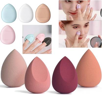 Facejewel Makeup Sponge Set Blender 4pcs With 4pcs Finger Powder Puff Blender