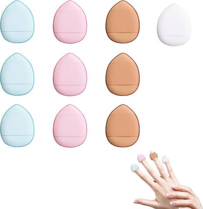 Gonegal 10 Pieces Sponges Powder Puff with Finger Holder Strap Triangle Blender