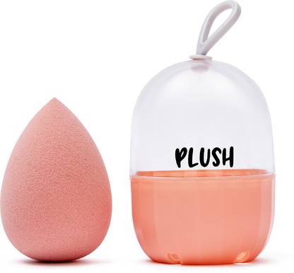PLUSH Blends- Peachy Puff Teardrop Beauty Blender Makeup Puff with Protective Case