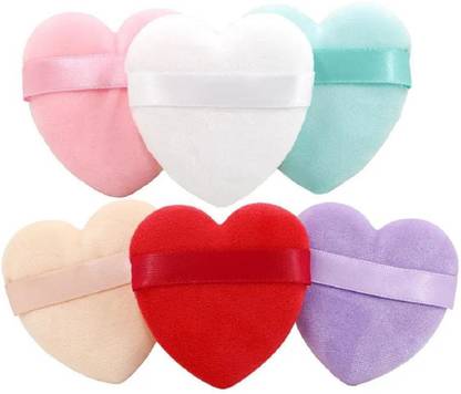 WECHARMERZ Makeup Pure Cotton Heart shape Powder Puff Foundation Sponge- (Pack of 6)