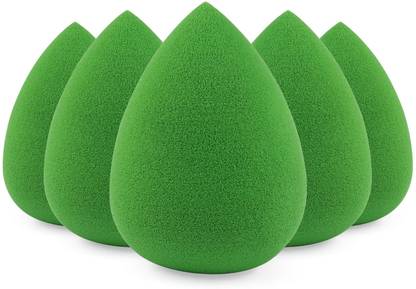 feelhigh 5 Green Makeup Blender Sponge, Flawless Natural Look, with Powders & Creams