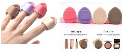 J & F 8 Pcs Finger Powder Puff Mini Soft Face Makeup Sponge Multicolor