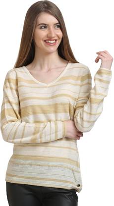 MODA ELEMENTI V-neck Striped Women Pullover