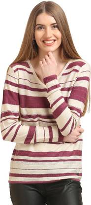MODA ELEMENTI V-neck Striped Women Pullover