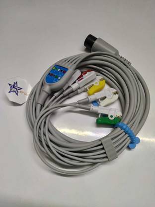 KP Cure 6Pin-5 Lead ECG Cable compatible with Mindray, Akas, BPl And Other Chinese Pulse Oximeter