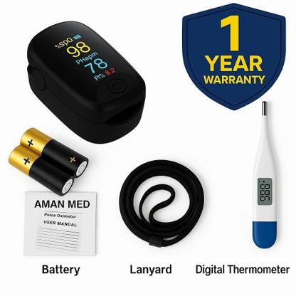 Aman Med OLED Fingertip Pulse Oximeter Premium with digital thermometer Pulse Oximeter