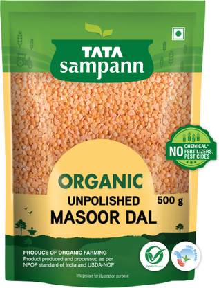 टाटा सम्पन्न ओर्गेनिक अनपॉलिश मसूर दाल (टूटा हुआ)