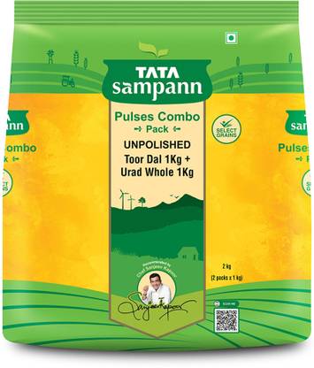 Tata Sampann Toor Dal 1 kg with Urad Dal (whole) 1 kg