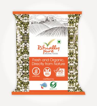 Ritually Pure Organic Green Moong Dal (Split/Chilka) (Hari Dal 1 Kg X Pack Of 2)