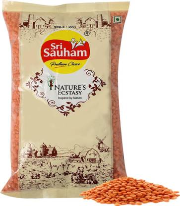 Sri Sauham Red Masoor Dal (Split) (Lal Malka, Split Red Lentil, High-Protein | Erra kayadhanyalu, Paruppu- Vegan)