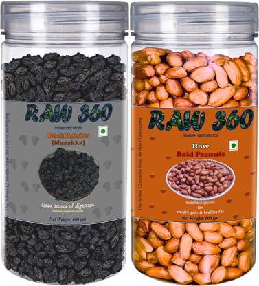 RAW 360 Combo (Black Raisins (Black Munakka) & Raw Bold Peanuts (Combo Pack, 2 x 600 g))