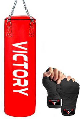 VICTORY Unfilled Heavy Premium Boxing Bag with Boxing Hand Wrap with Chain Hanging Bag