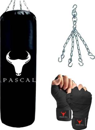 Pascal 2Ft Unfilled Heavy Black Boxing Bag with Steel Chain & Hand wrap Hanging Bag Hanging Bag