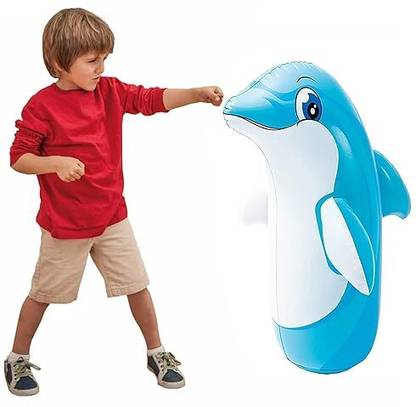 Vijkan Kids Inflatable Dolphin Toy Water Filled Base BOP for Toddlers Angle Bag