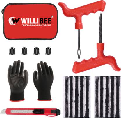 WILLIBEE 7 in 1 Universal Tubeless Tire Puncher Kit for Car & Bike (with Storage Bag) Tubeless Tyre Puncture Repair Kit