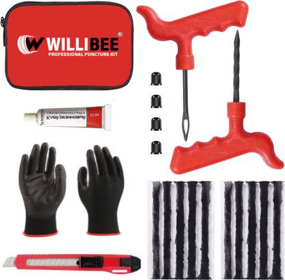 WILLIBEE 7 in 1 Universal Tubeless Tire Puncher Kit for Car & Bike (with Storage Bag) Tubeless Tyre Puncture Repair Kit