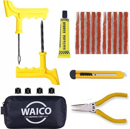 WAICO 6 in 1 Universal Tubeless Tyre | with Tools, Tubeless Tyre Puncture Repair Kit