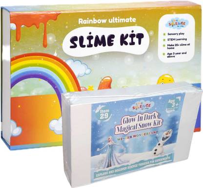 Link With Science 69 Pieces Ultimate Combo of Glow-in-Dark Snow and Ultimate Slime Kit . Set of 2 Multicolor Putty Toy