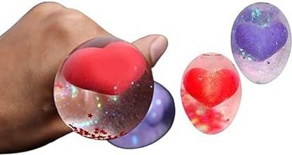 Prime Stress Ball with Heart Glitter Sparkle Squishy Ball Toy for Kids (Set of 2) Multicolor Putty Toy