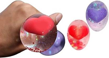 ARK Squishy Stress Ball With Glitter Heart Squeezable Toy Balls For Kids-2 Pc Multicolor Putty Toy