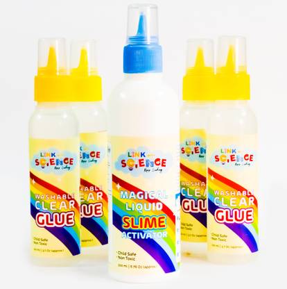 Link With Science Premium Slime Starter kit (Clear) including Slime activator (200ml) Pack of 5 Clear Putty Toy