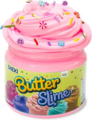 sneki Fluffy Soft Scented Butter Slime Toy for Kids Girls with Slime Rainbow Sprinkles Pink Putty Toy