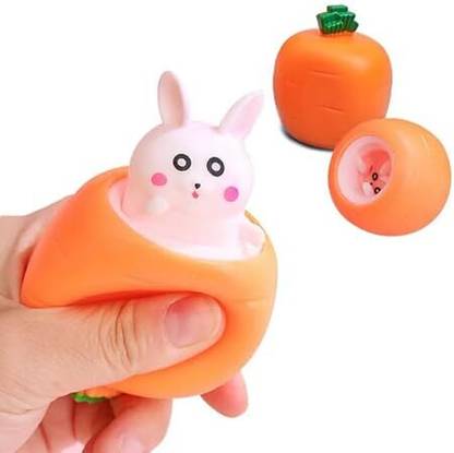 Prime Squeeze Carrot Shape Bunny Pop Up Stress Relief Sensory Toys for Kids (Set of 2) Multicolor Putty Toy