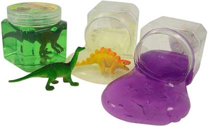 AncientKart Crysstal Slime with Dinosaurs figures set of 3 Multicolor Putty Toy