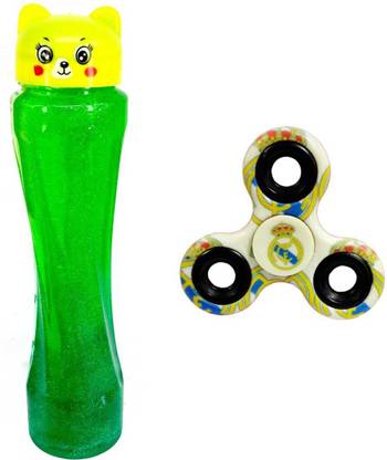 PREMSONS Colourful Glittery Slime with Hand Spinner Green Putty Toy