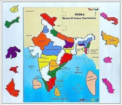 Todfod Wooden Map State Jigsaw Puzzle Geography for Kids & Children, Learning Toy