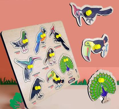 SHALAFI Birds peg Board Puzzle 3D Birds Name Identification Jigsaw Puzzles Learning Toys