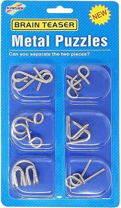 QWICK CLICK 6Pc Brain Teasers Metal Wire IQ Puzzle Teaser toys for Kids