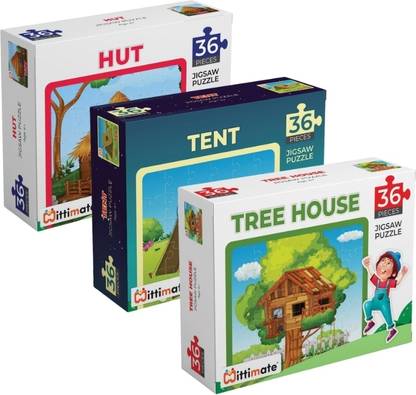 Mittimate Type of Houses Jigsaw Puzzle Set of 3-Tree House, Tent, Hut I Birthday Gift Toy