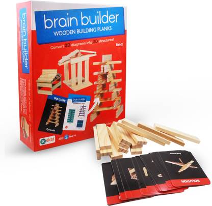 Ekta Brain Builder Set-2, Wooden Building Planks (20 Wooden Planks & 30 Puzzles)