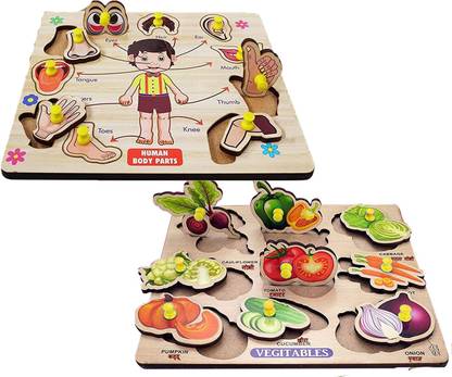 CASADOMANI Packof2 Vegetables and Parts Of Body Name Identification Matching Puzzle Board