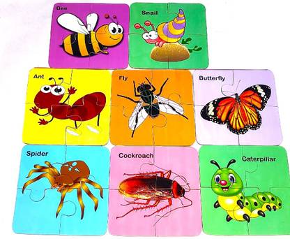 PETERS PENCE Wooden Multi-Color 8 SET OF INSECT PUZZLE CARDS for Kids