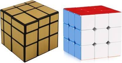 Stylein Combo of 3X3 Magic Cubes(1 Golden Mirror Cube +1 Full Printed Sticker-less Cube)