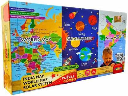 Muren 3 in 1 Jigsaw Puzzles India Map, World Map & Solar System Play & Learn for Kids
